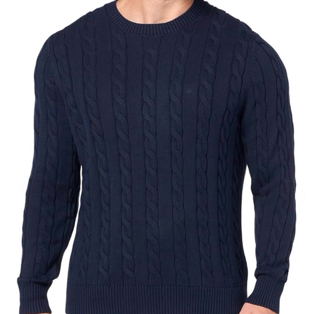 Brooks Brothers Dark Blue Cable Knit Crewneck Merino Wool Sweater XL